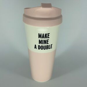 Kate Spade 16oz "Make Mine A Double" Thermal Mug, Pink/White, Coffee/Tea, Travel